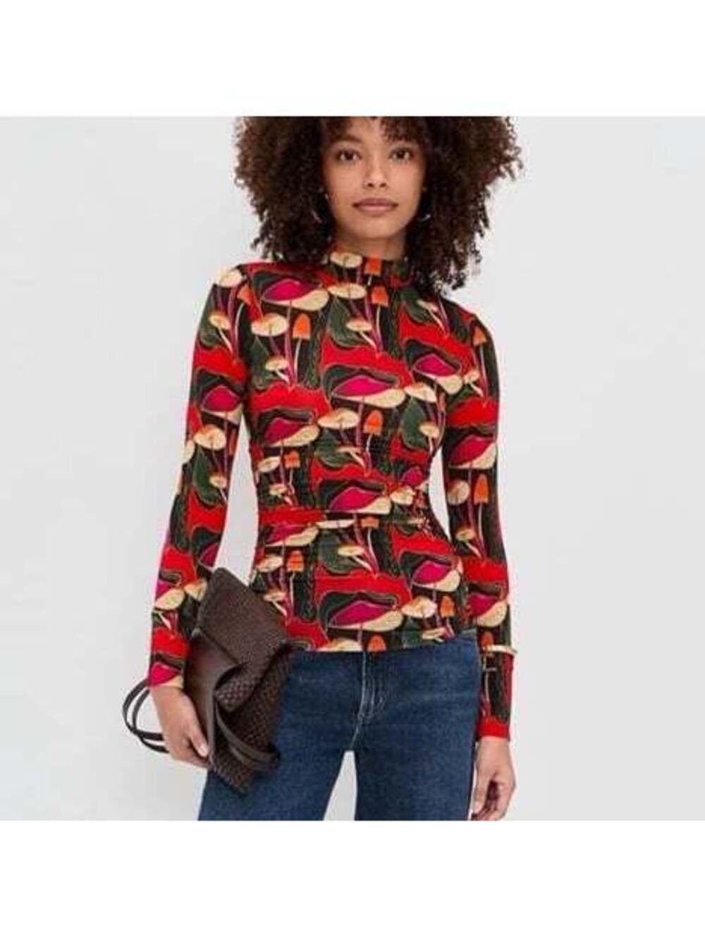 FARM Rio Wild Mushrooms Black Jersey blouse size M